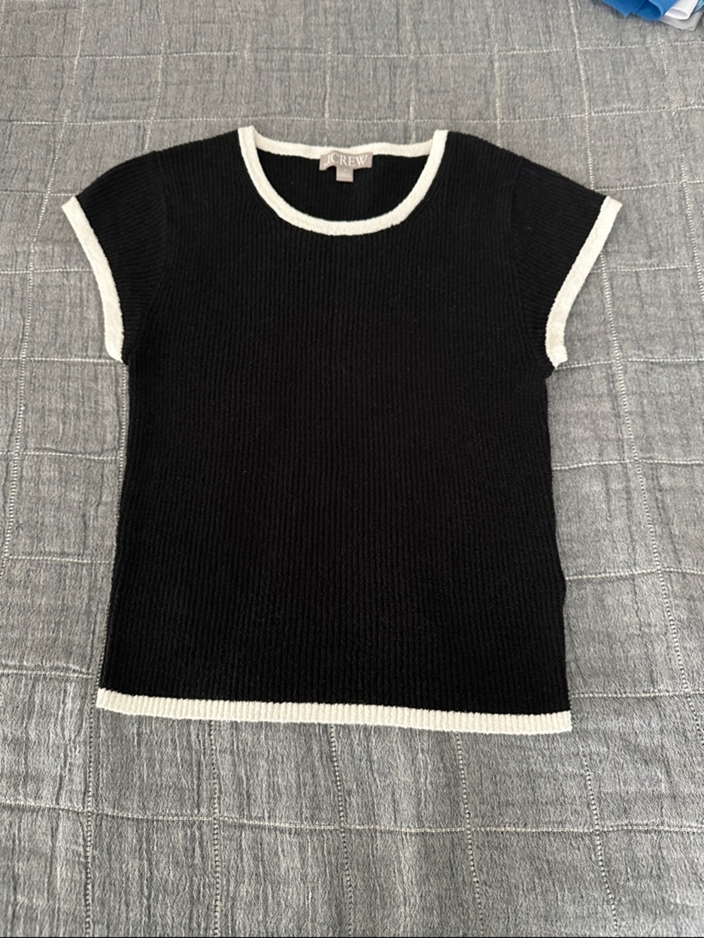 J. Crew Black Short-Sleeve Knit Top with White Trim